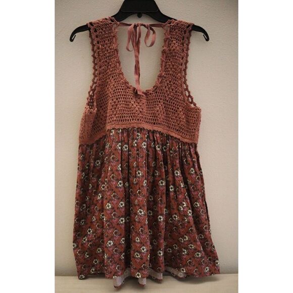 Free People OB1505272 Women's Sz XS Brown Multi Floral Honey Pie Babydoll Tunic - Picture 2 of 9
